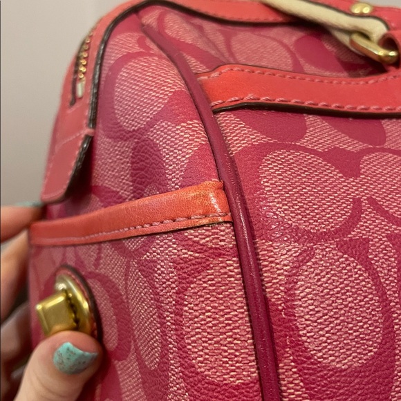 Coach Signature Heritage Stripe Coated Canvas and Leather Satchel Pink - Picture 6 of 16